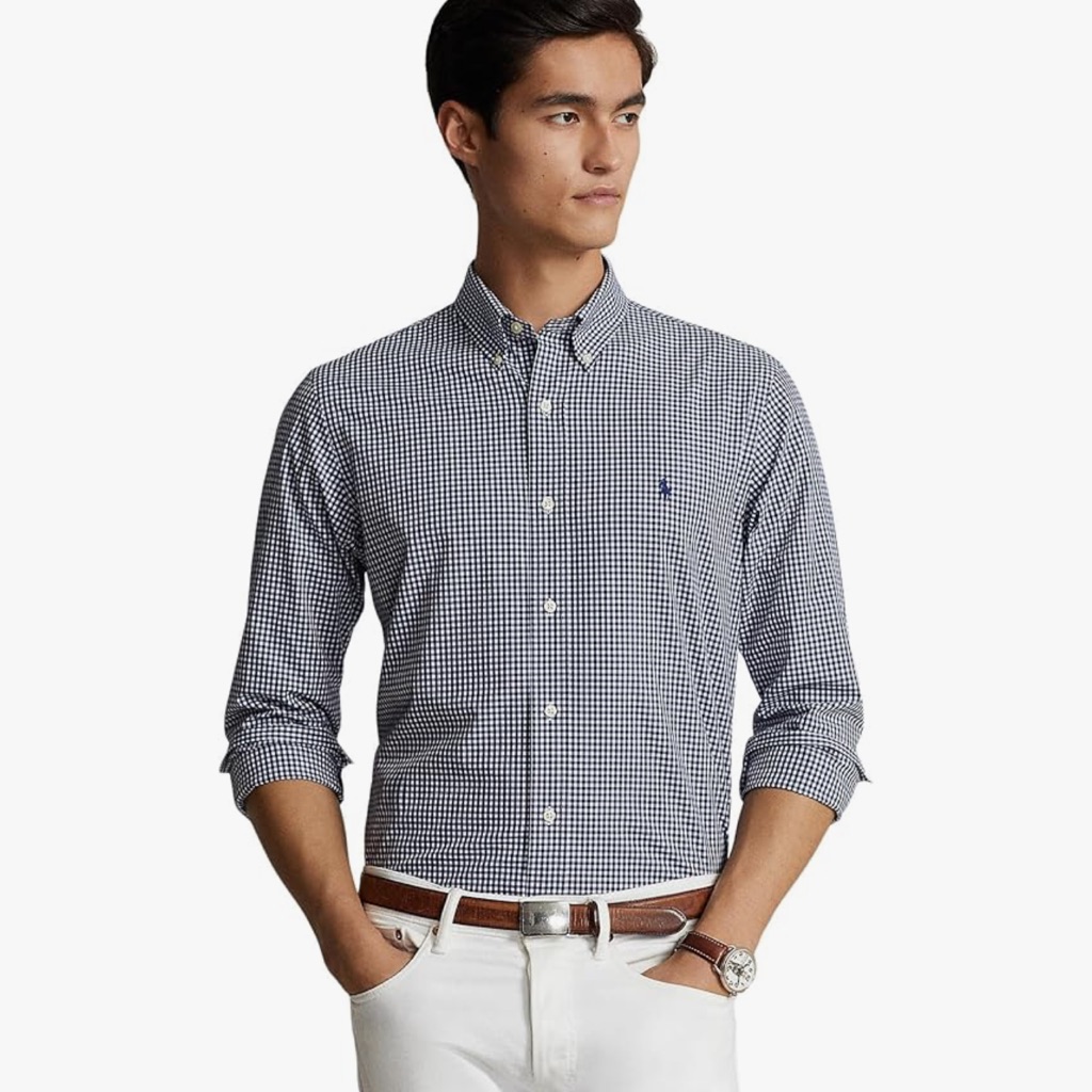 Polo Ralph Lauren Gingham Dress Shirt Mens 16.5 34/35 Black White Long Sleeve